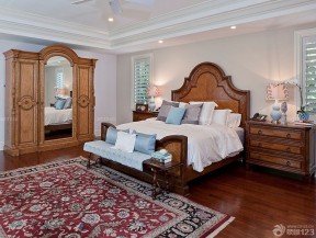 美式风格房子双人床装修设计图片大全90方三房