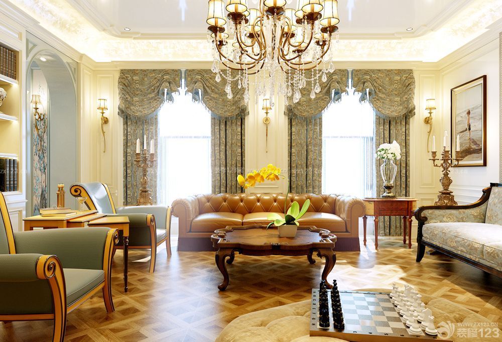 欧式萨伏耶别墅家装客厅设计装修效果图片