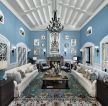 140平米室内客厅蓝色墙面装修效果图片
