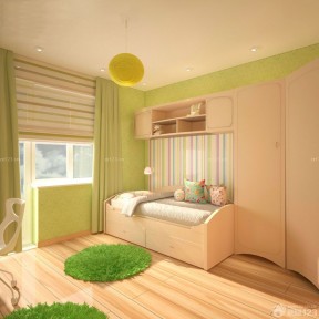 唯美小户型儿童房间绿色窗帘装修样板