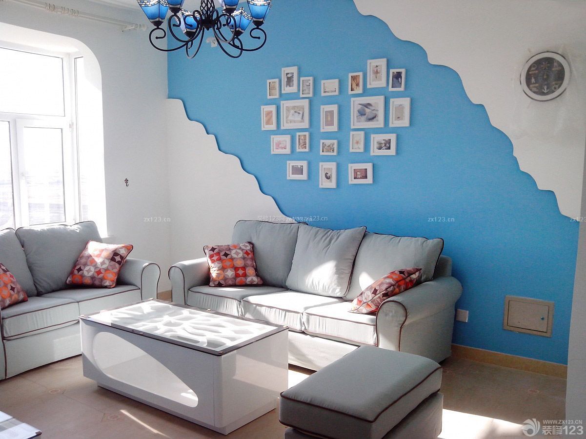 跃层房子地中海沙发背景墙装修设计图片大全