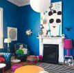 挑高小户型客厅深蓝色墙面装修效果图片