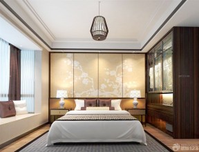 聯(lián)排別墅裝修效果圖 中式臥室床頭背景墻