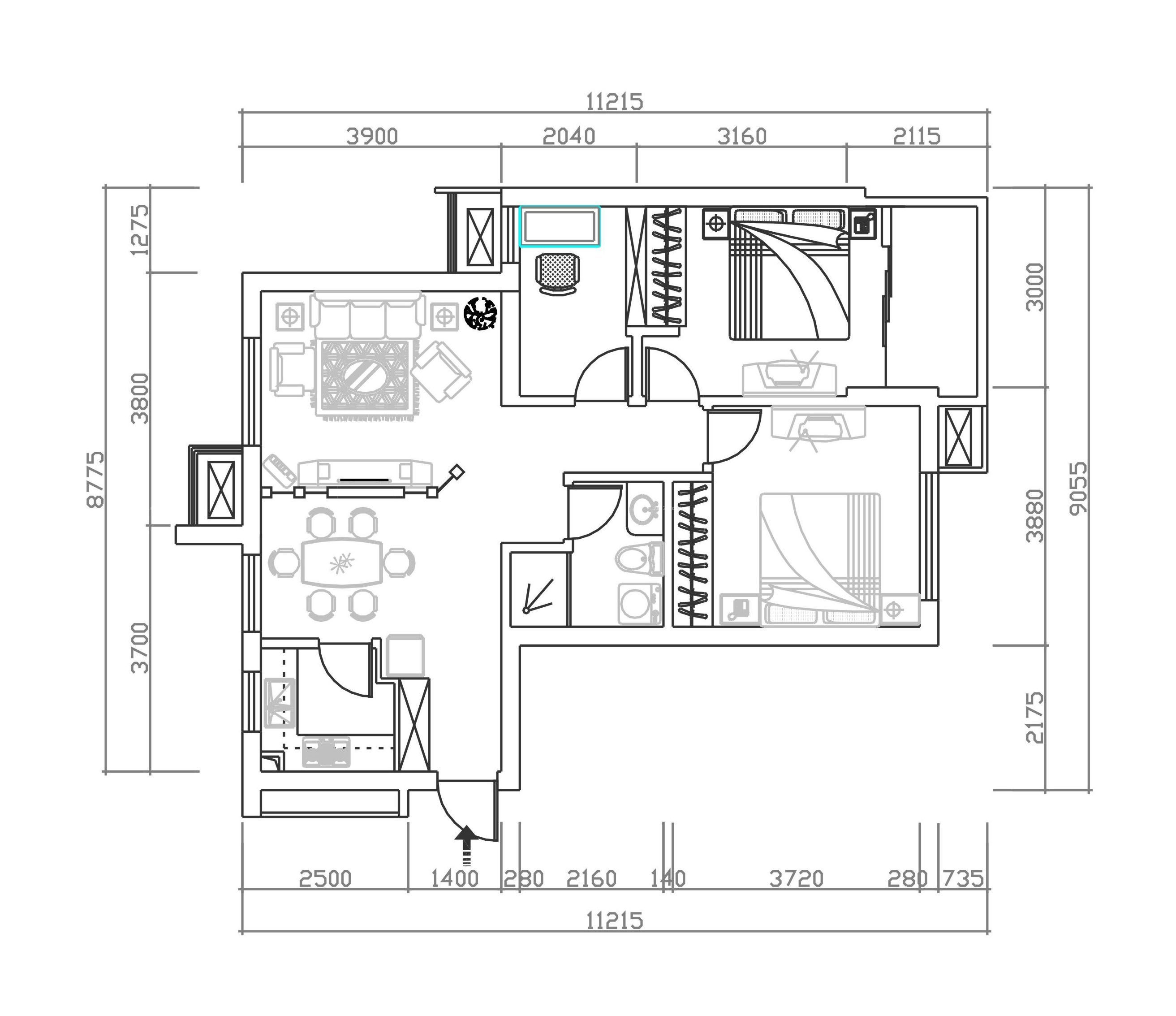 60平米小户型一房一厅平面图