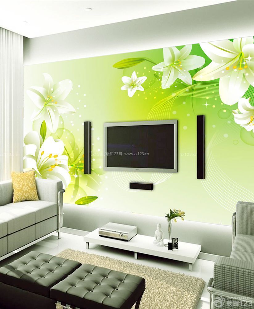 现代简约客厅电视背景墙装修效果图三室两厅