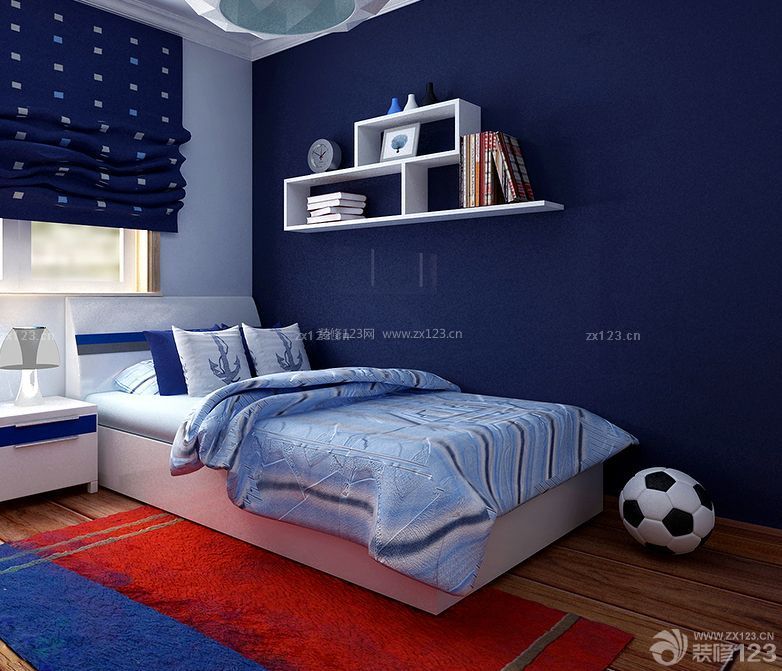 60小户型卧室深蓝色墙面装修效果图片