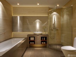 现代酒店卫生间玻璃淋浴房装修效果图