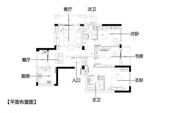 哈尔滨140平三室两厅装修设计 简约美式风格