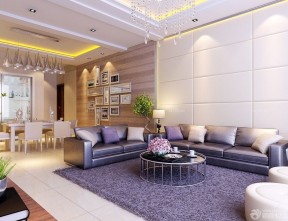 南北通透户型客厅紫色地毯装修效果图三室两厅