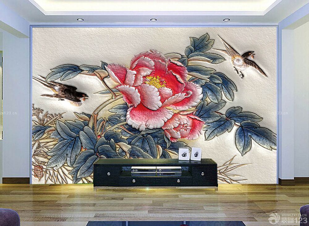 经典现代风格3d硅藻泥背景墙装修效果图片