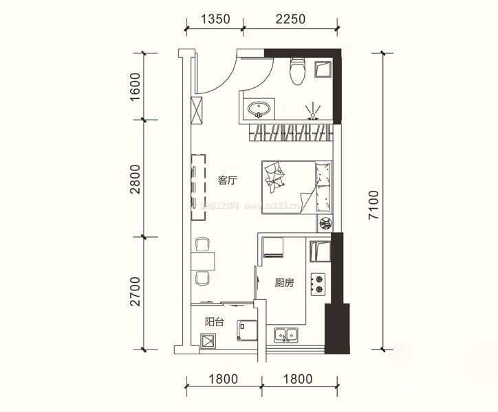 50平米全套小戶型房屋平面圖