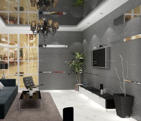 客厅电视硅藻泥背景墙效果图 现代时尚装修