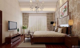 一室一厅卧室欧式花纹壁纸装修样板间