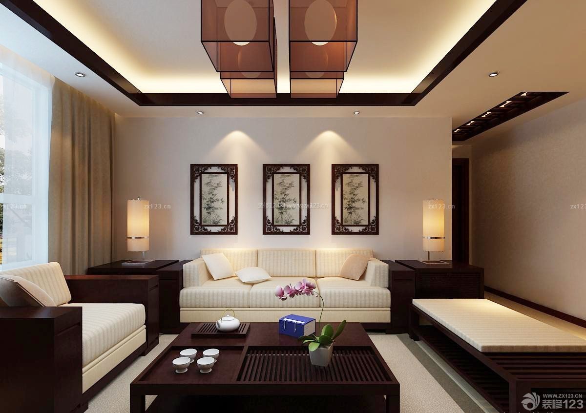 新中式客厅简约沙发背景墙装修效果图片
