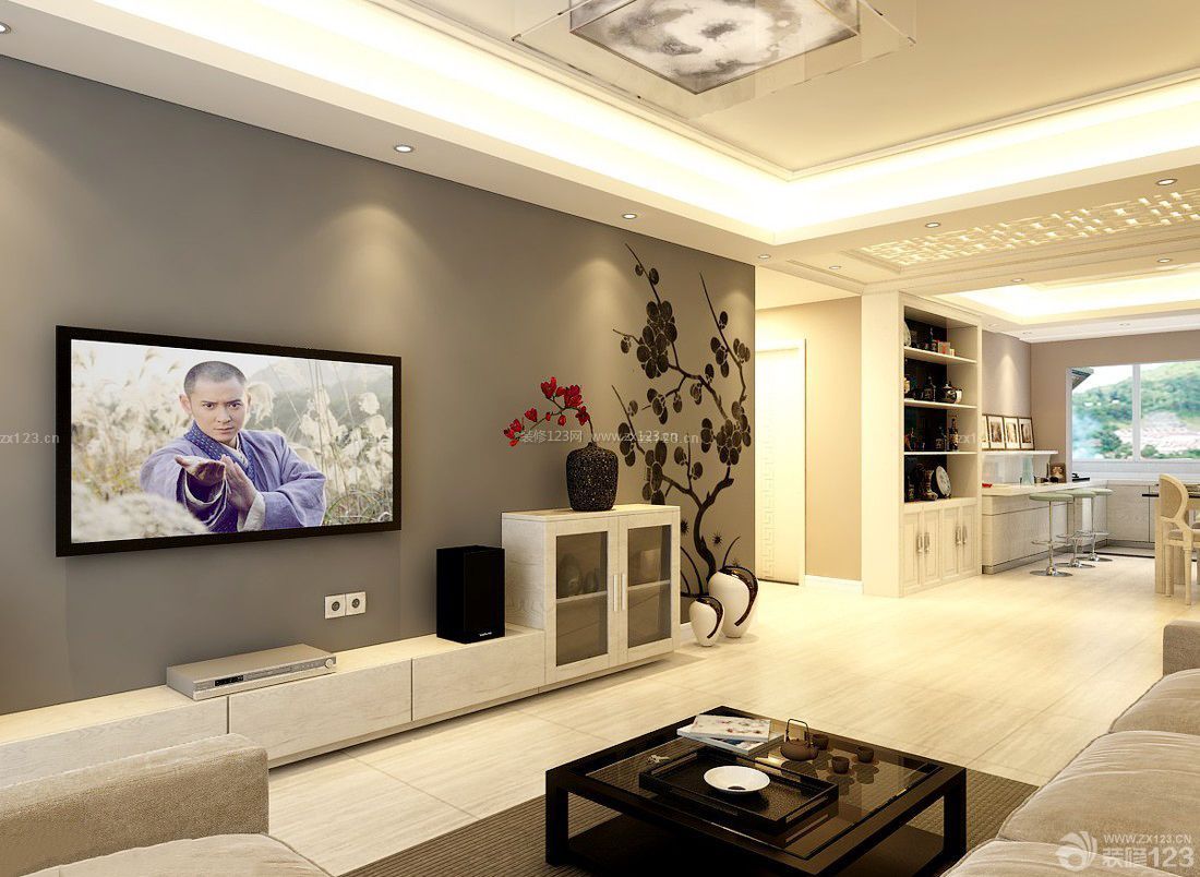 家装新中式客厅简约电视背景墙装修效果图