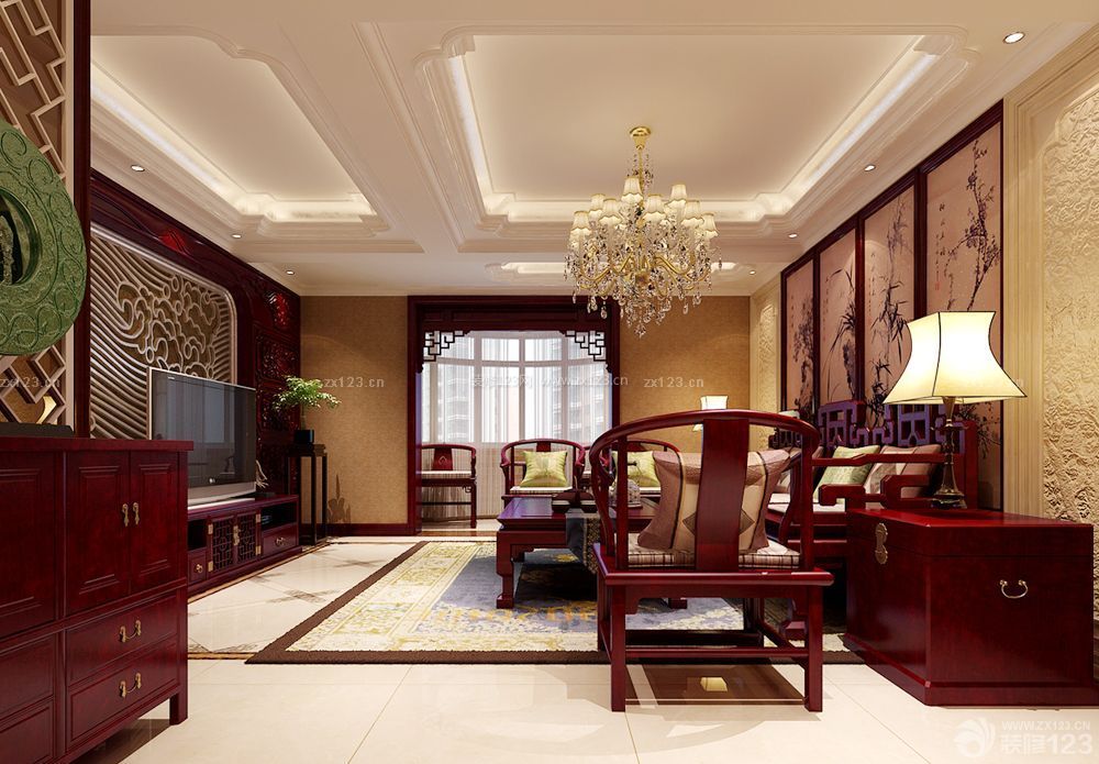 中式家装别墅客厅设计效果图大全