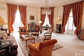 法式客厅装修效果图 红色窗帘装修效果图片