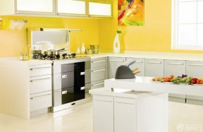 敞开式厨房效果图2020款 黄色墙面装修效果图