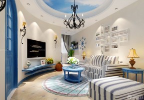 精美地中海和美式风格混搭小客厅装修效果图片