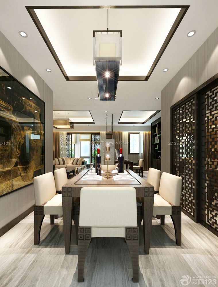 100平米中式装修风格餐厅原木地板装修效果图片