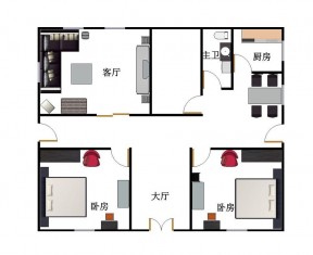 80平方平房兩室一廳戶型圖