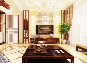 中式客厅微晶石电视背景墙实景图