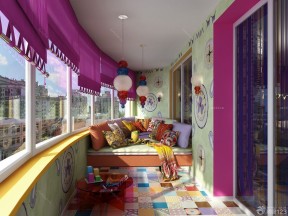 小阳台温馨设计效果 紫色窗帘装修效果图片
