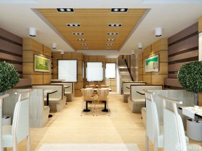 现代餐饮建筑室内设计木质吊顶装修效果图片