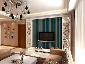 现代欧式风格客厅电视墙装修条纹壁纸效果图