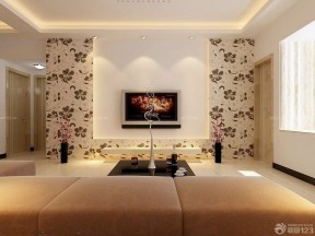 现代风格电视背景墙装修花朵壁纸效果图
