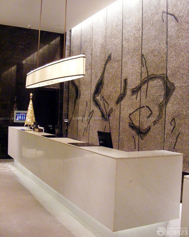 经典酒店大堂收银台背景墙设计效果图