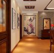 中式风格走廊玄关背景墙壁画装修效果图