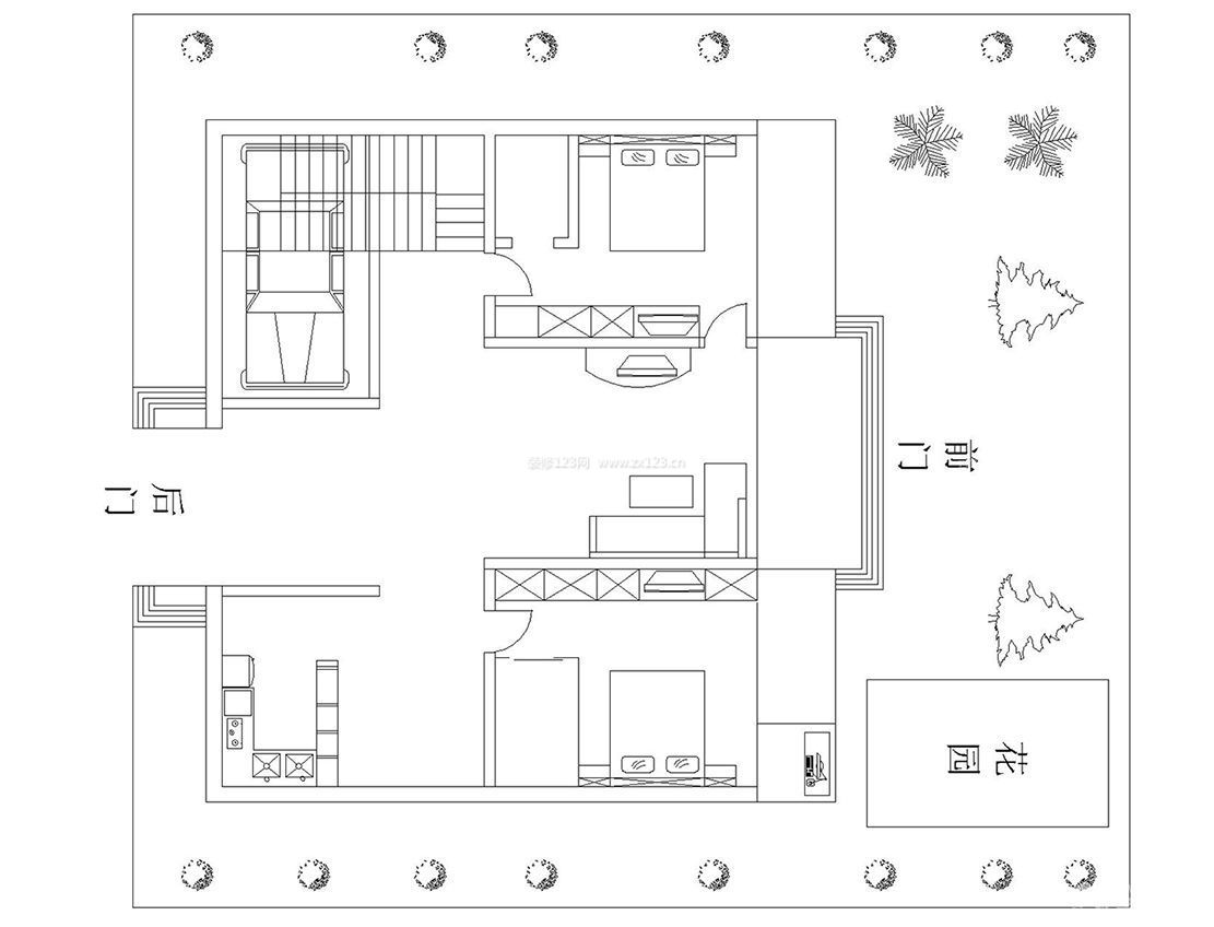 42平的小戶型花園別墅布局設(shè)計(jì)平面圖