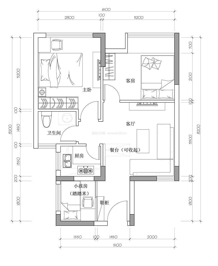 家装效果图 小户型 42平的小户型三室一厅设计平面图 提供者图片
