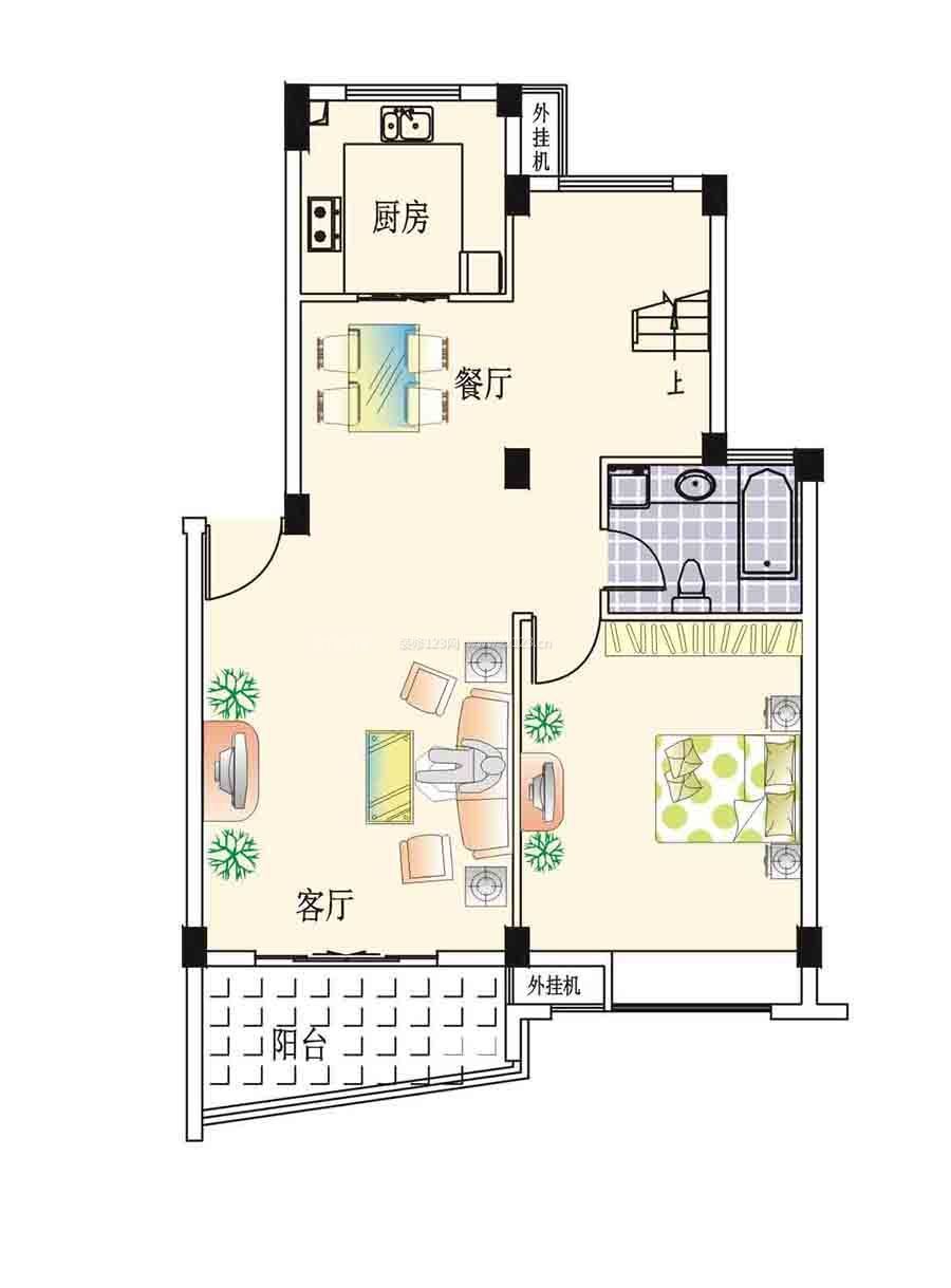 42平的小戶型一室兩廳布局平面圖