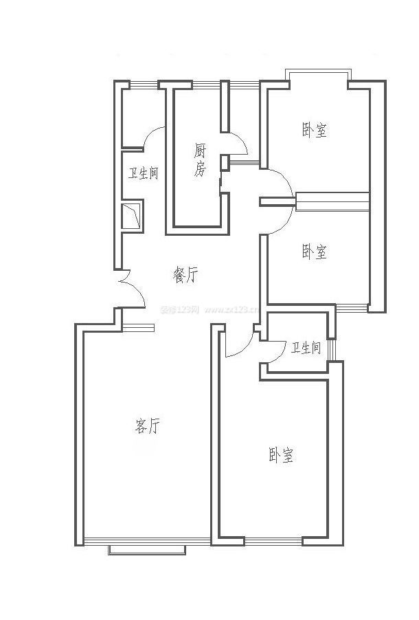 42平的紧凑小户型三室两厅平面图