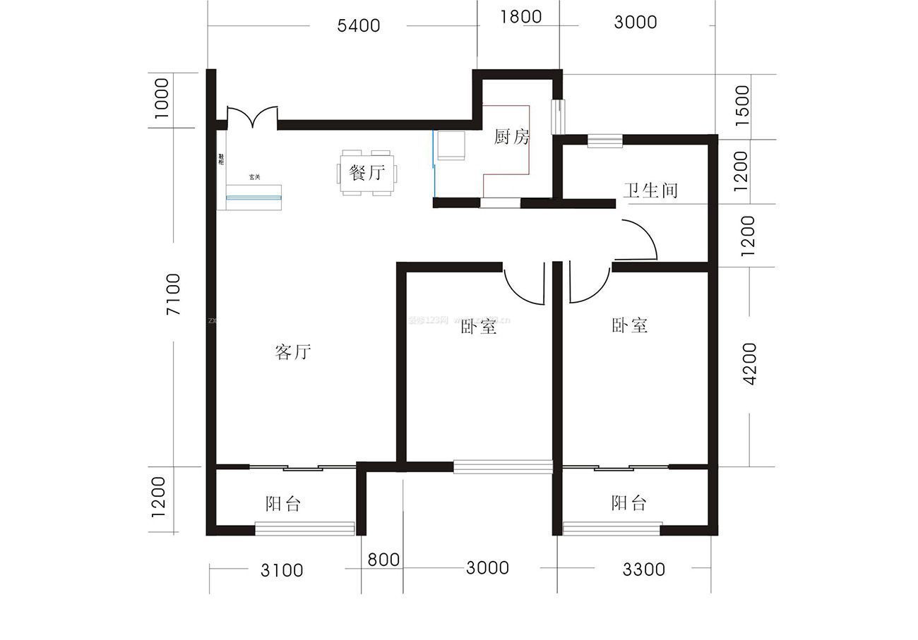 現(xiàn)代42平的小戶型兩室兩廳裝修設(shè)計平面圖