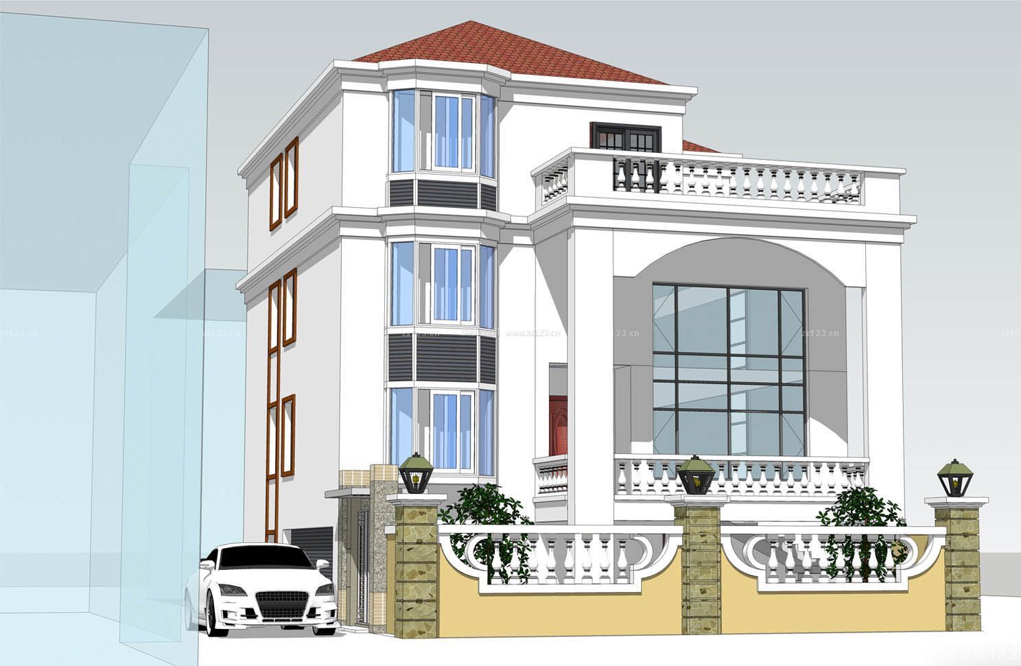 2023新款二层别墅楼房欧式围墙设计外景图