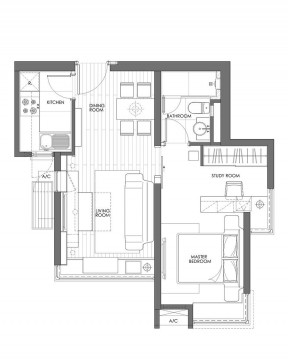 42平的小户型一室两厅平面设计图