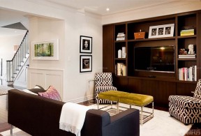 传统跃层式住宅客厅电视背景墙装修效果图片