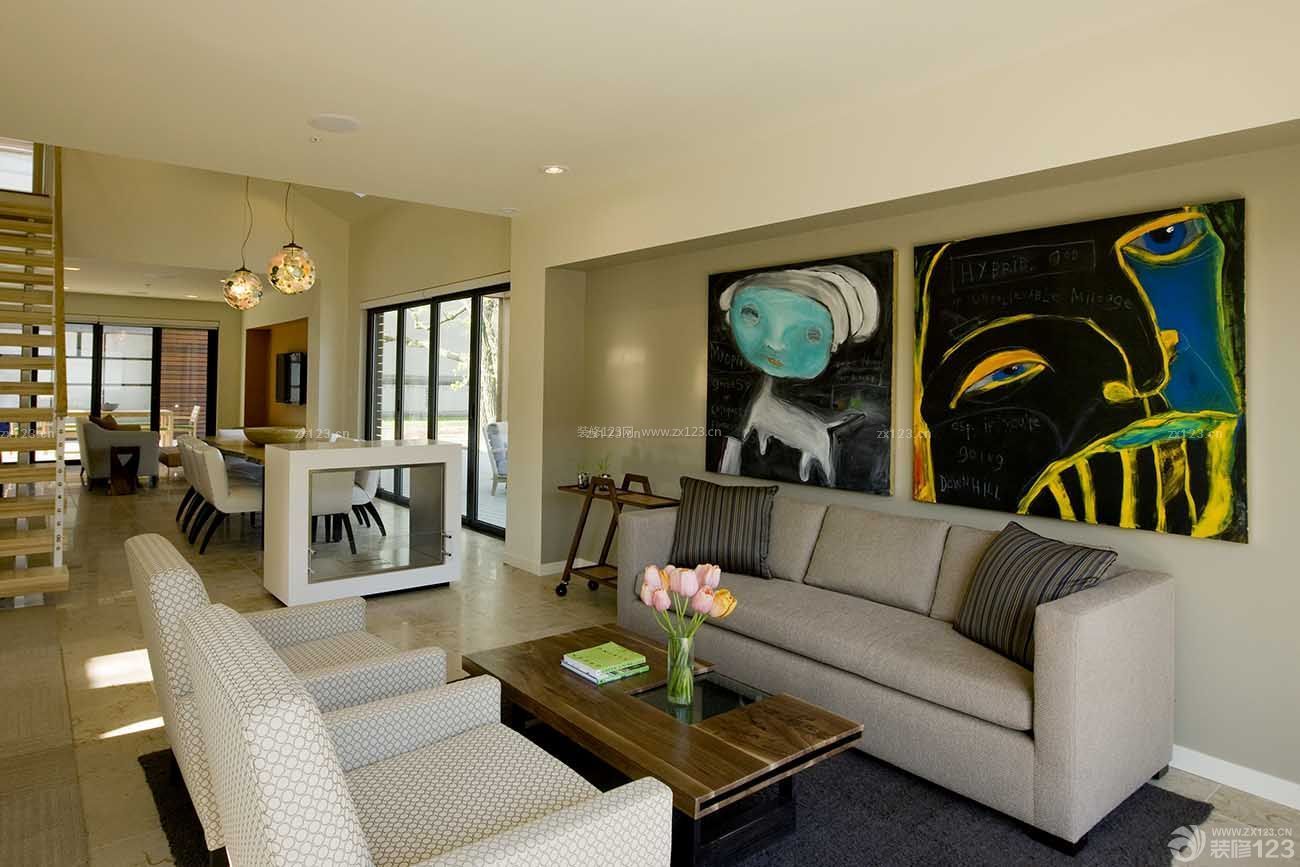 80平米房子沙发背景抽象装饰画装修设计图