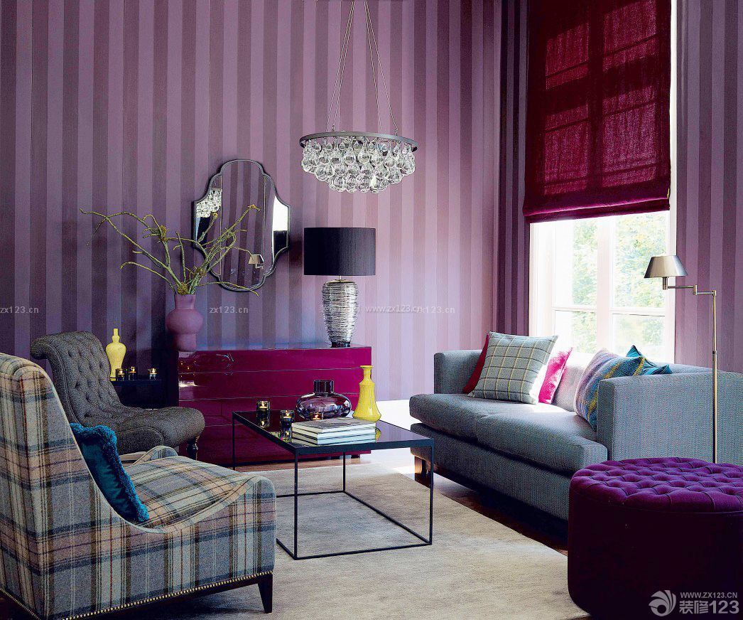 50多平米小户型房屋紫色墙面设计装修效果图片