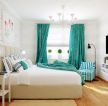 80平米小清新房子卧室绿色窗帘装修设计图