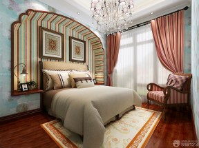 美式风格家装婚房卧室窗帘图片
