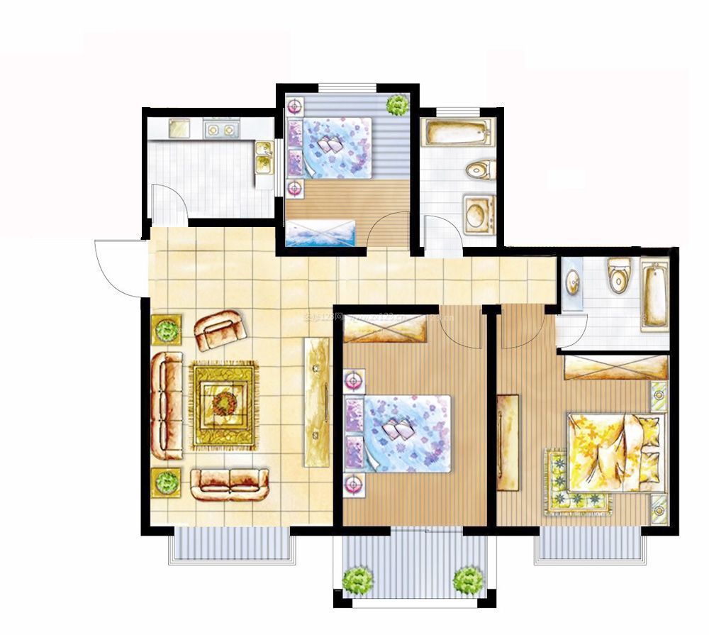 最新家装88平米三室一厅设计平面图