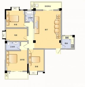 88平米小型室內(nèi)三室一廳平面圖