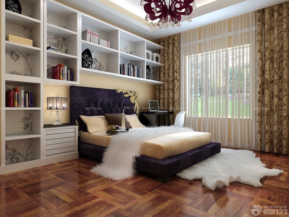 100平方房子现代简约卧室窗帘装修图片