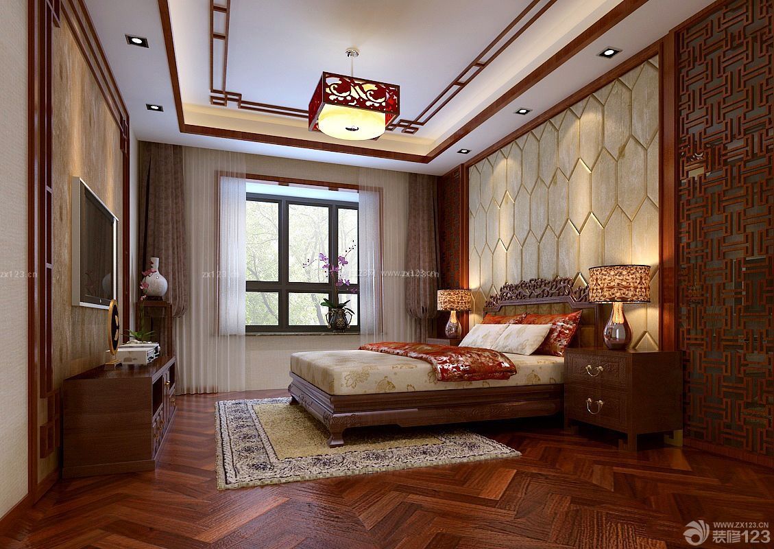 中式小户型卧室半截窗帘精致装修效果图
