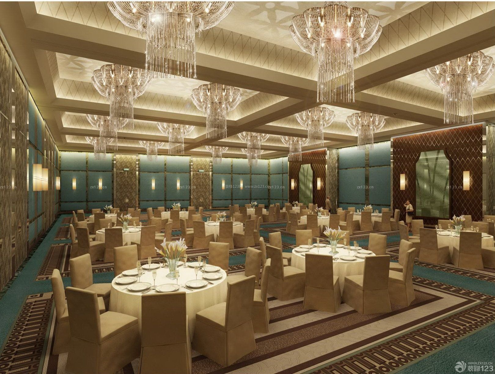 五星级酒店建筑设计餐厅吊灯效果图片