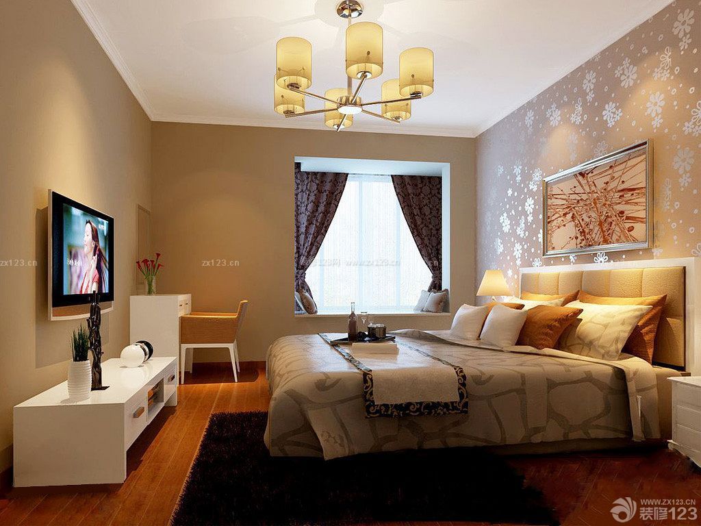 时尚中式家居卧室半截窗帘设计效果图